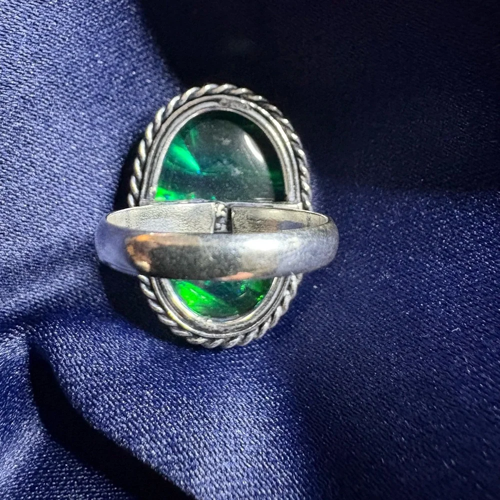 😎🌺Ring Dichroic Glass Stone Silver Blue Green Flash Statement - Picture 6 of 9